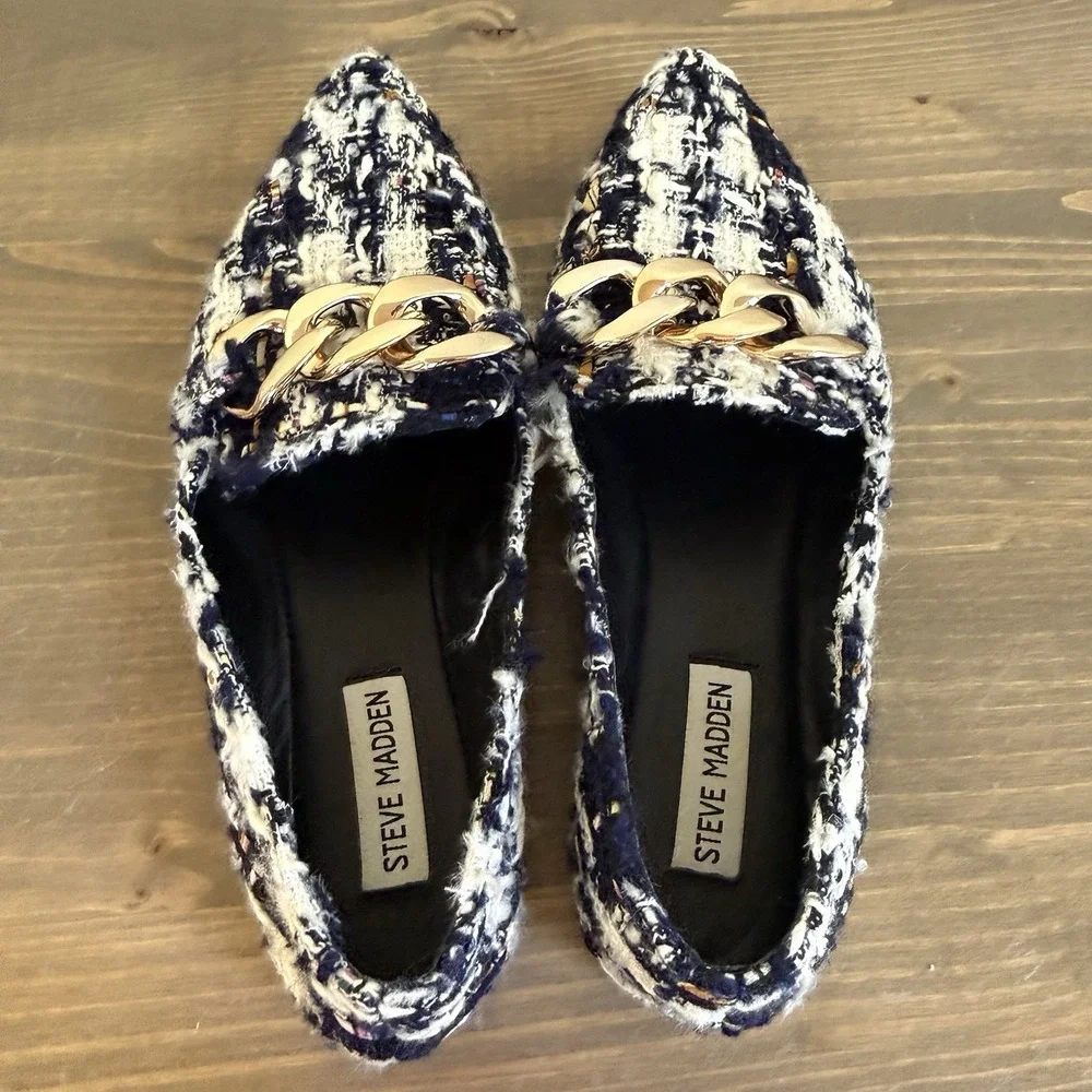 Steve Madden Womens‎ 8.5M Famed Tweed Slip On Pointy Toe Loafers Flats Shoes